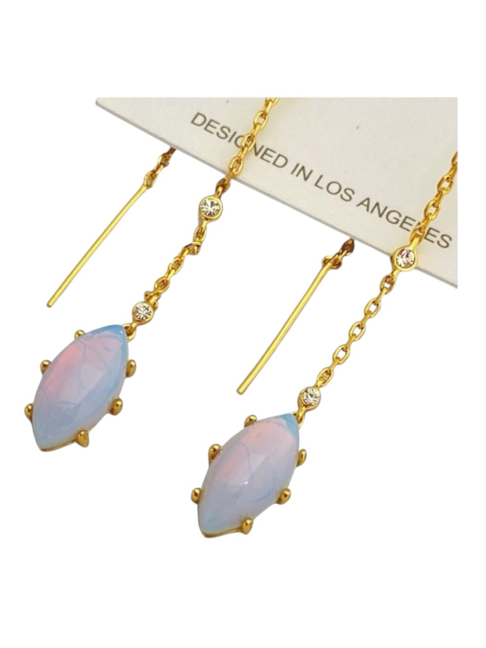new Jules Smith ꧁ 14K Gold Plated Opal + Cubic Zirconia CZ Threader Earrings ꧂ - Picture 5 of 16